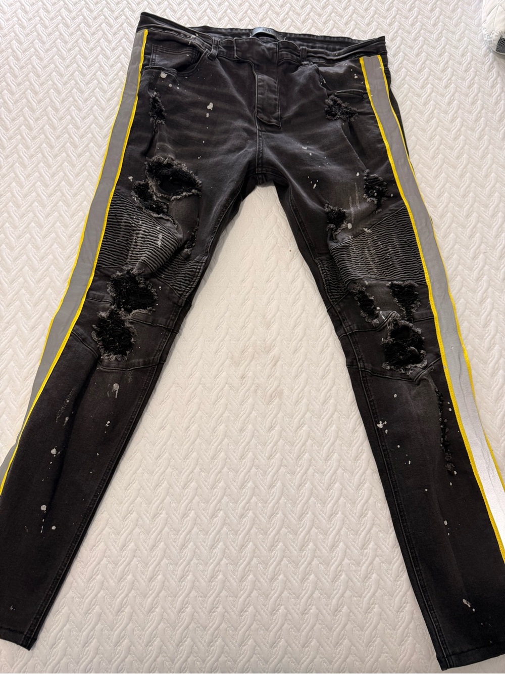 Men's Black Skinny Jeans with Yellow Side Stripe